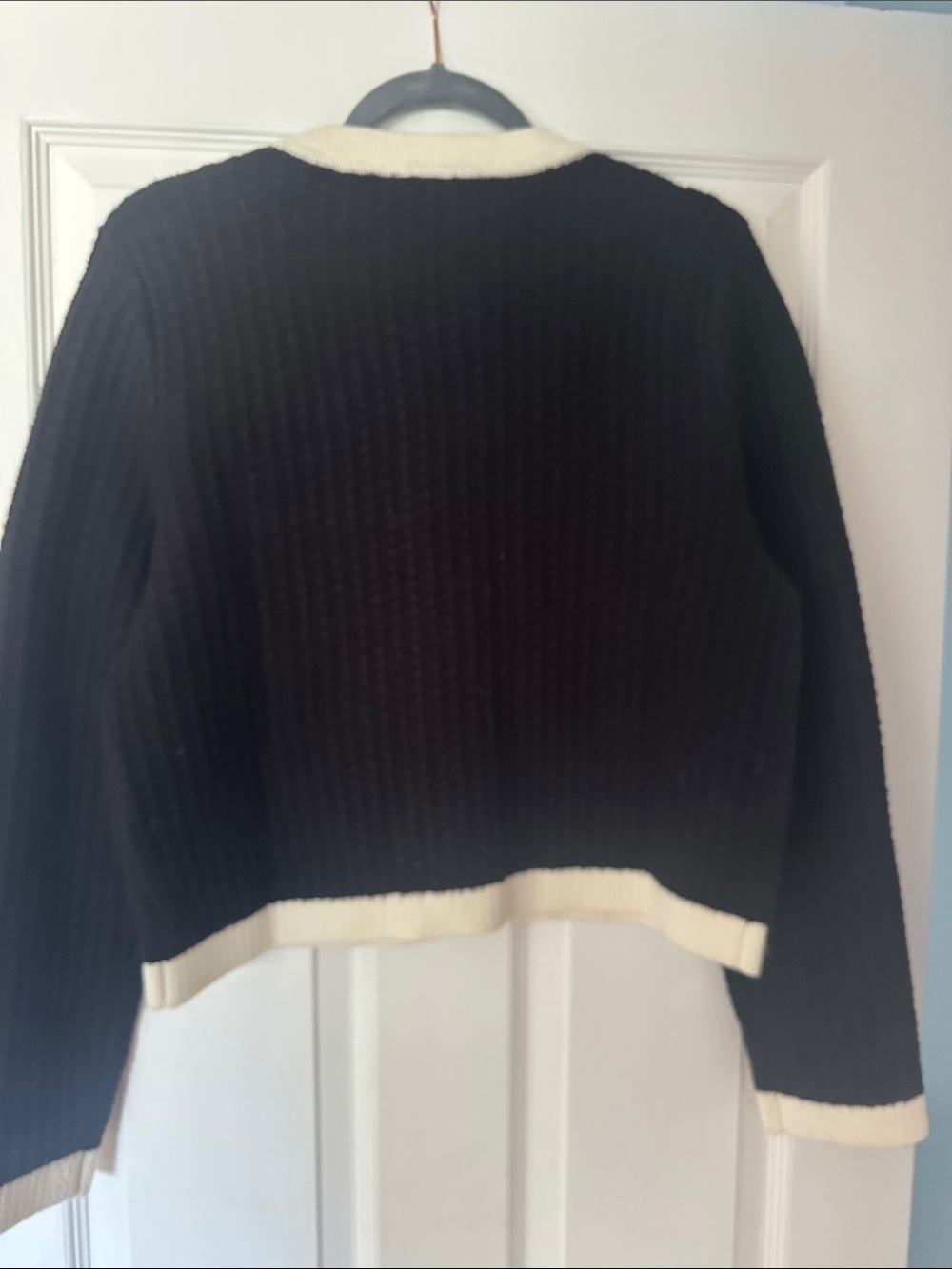 Ann Taylor Black and Cream Contrast-Trim Button Sweater Jacket - Picture 9 of 9
